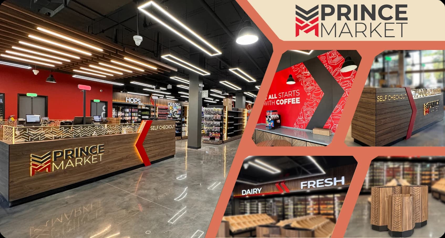 Prince Market store interior and branding collage