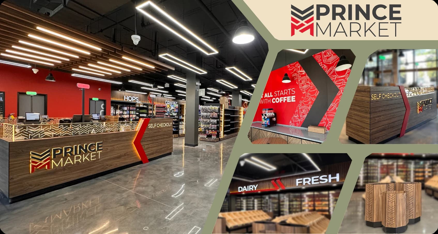 Prince Market store interior and branding collage
