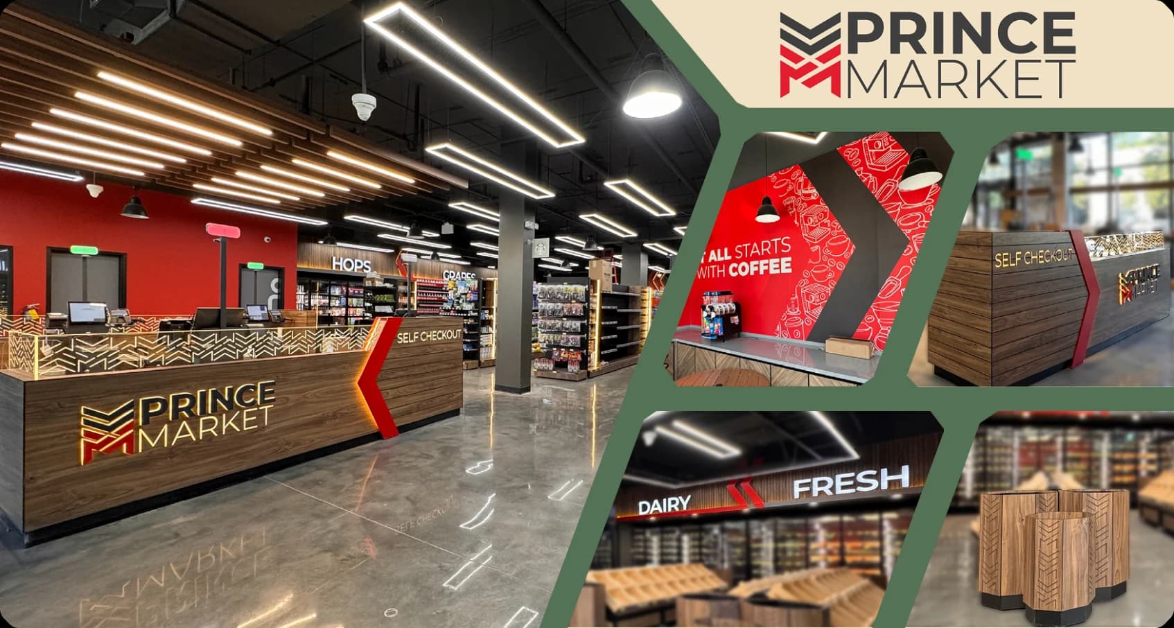 Prince Market store interior and branding collage