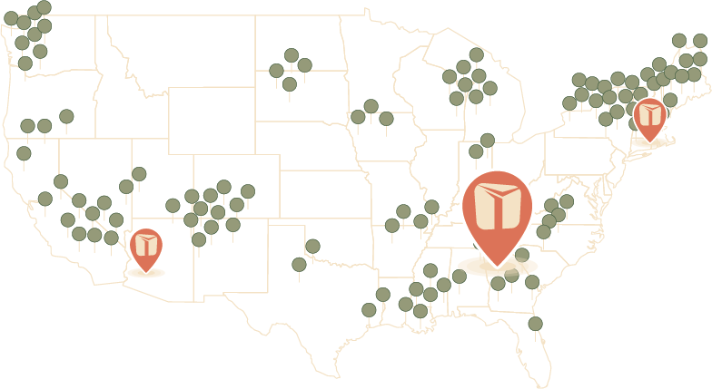 Map of the United States showing T Lines locations